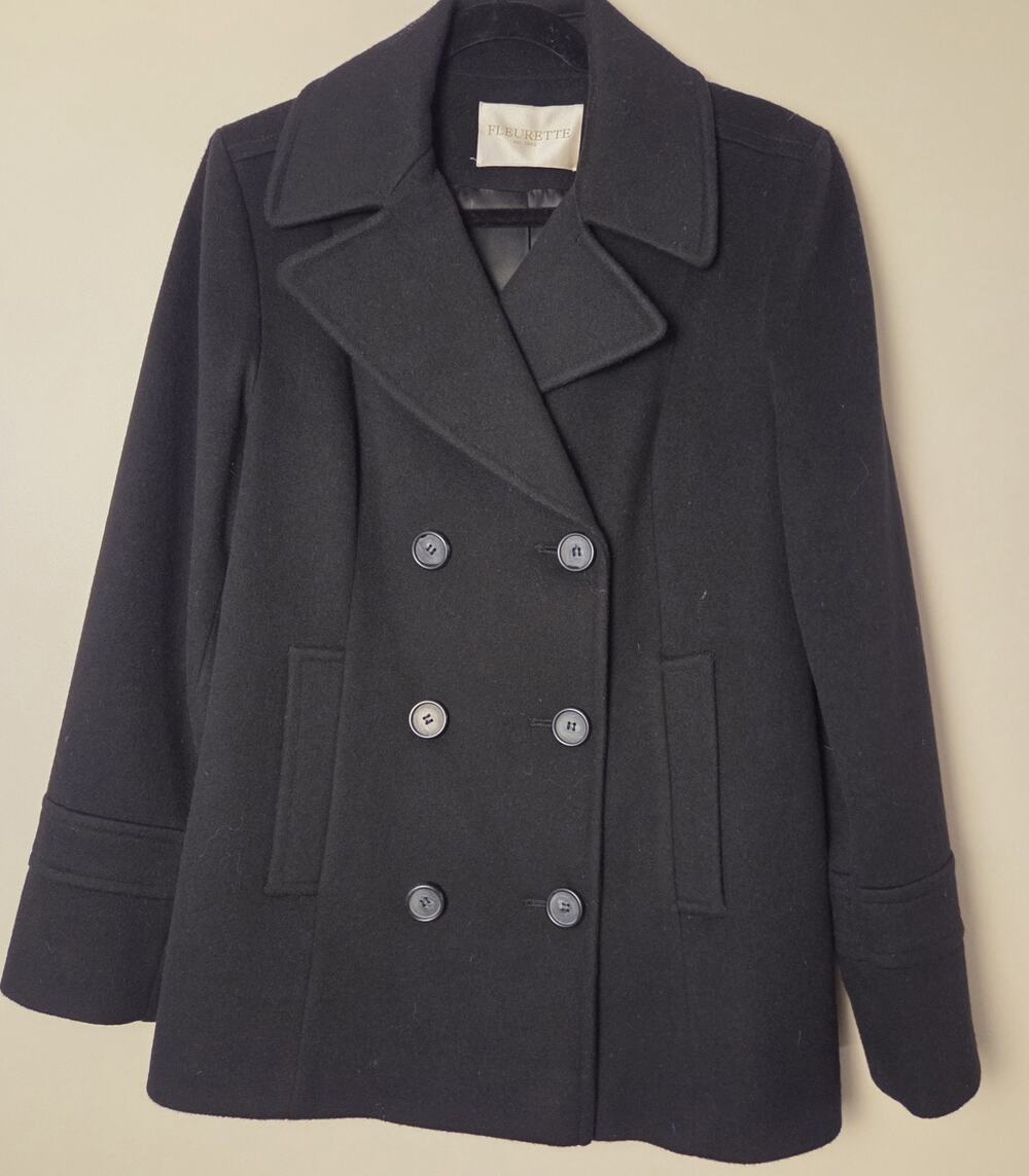 Fleurette Loro Piana Wool Double Breasted Pea Coat Women’s Size 12 Black Jacket